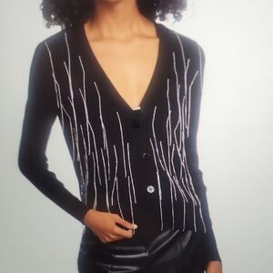 ELIE TAHARI The Brittany Rhinestone Cardigan Size S